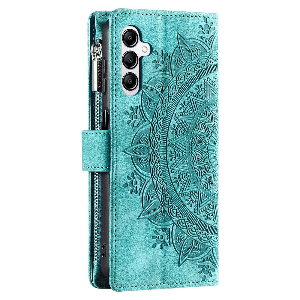 For Samsung Galaxy A57 5G Wallet Case Mandala Flower Pattern PU Leather Phone Cover with Wrist Strap - Mint Green