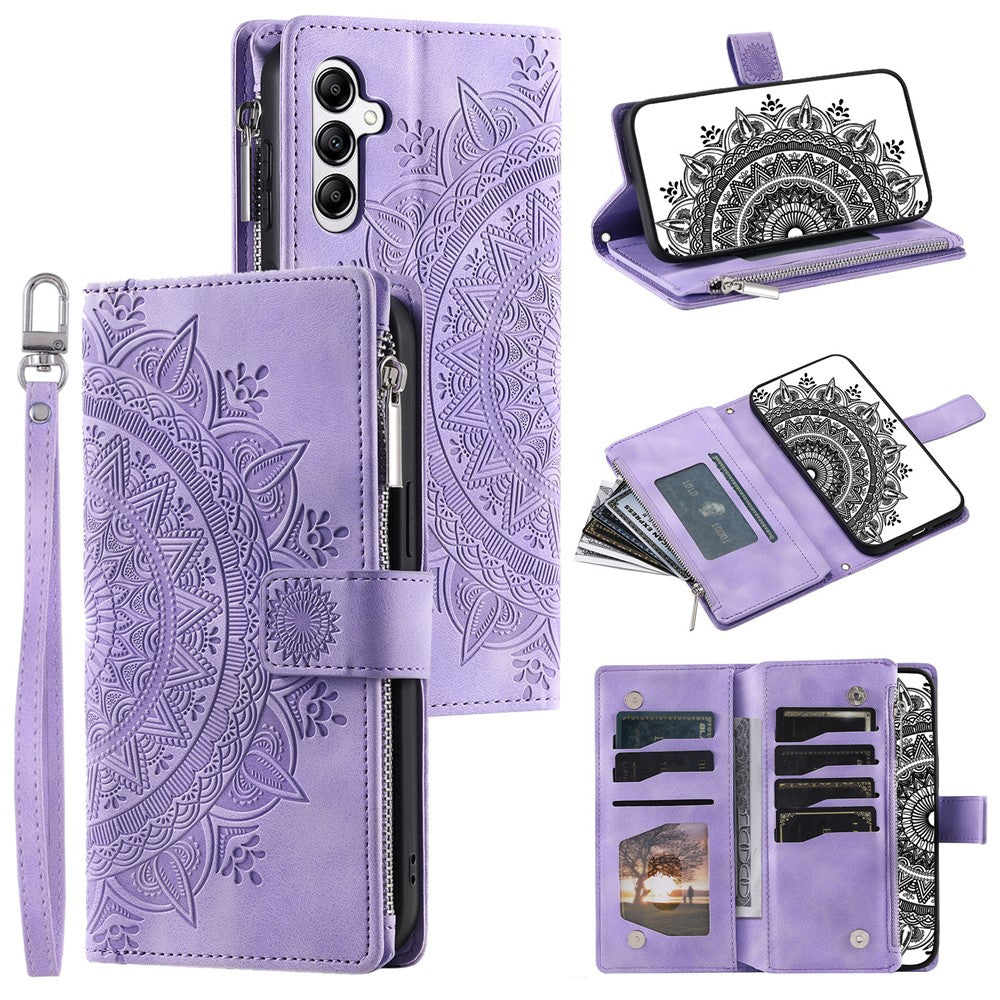 For Samsung Galaxy A57 5G Wallet Case Mandala Flower Pattern PU Leather Phone Cover with Wrist Strap - Purple