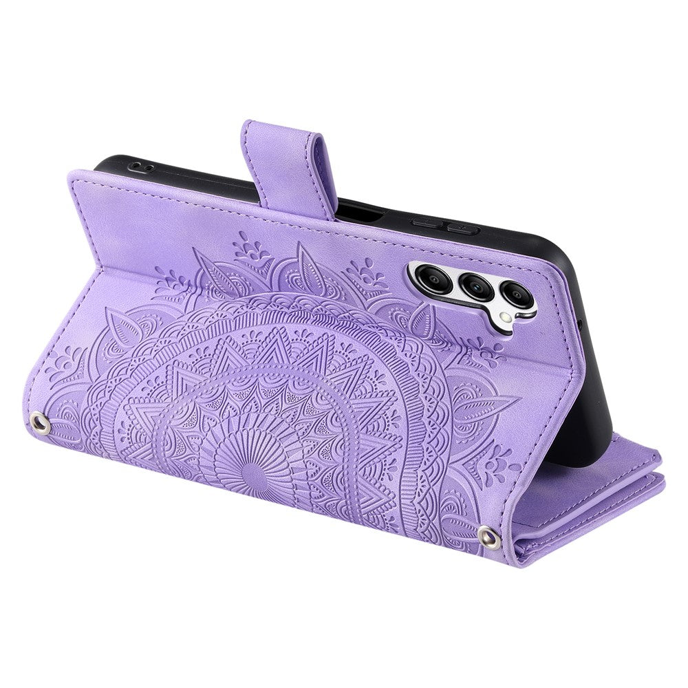 For Samsung Galaxy A57 5G Wallet Case Mandala Flower Pattern PU Leather Phone Cover with Wrist Strap - Purple
