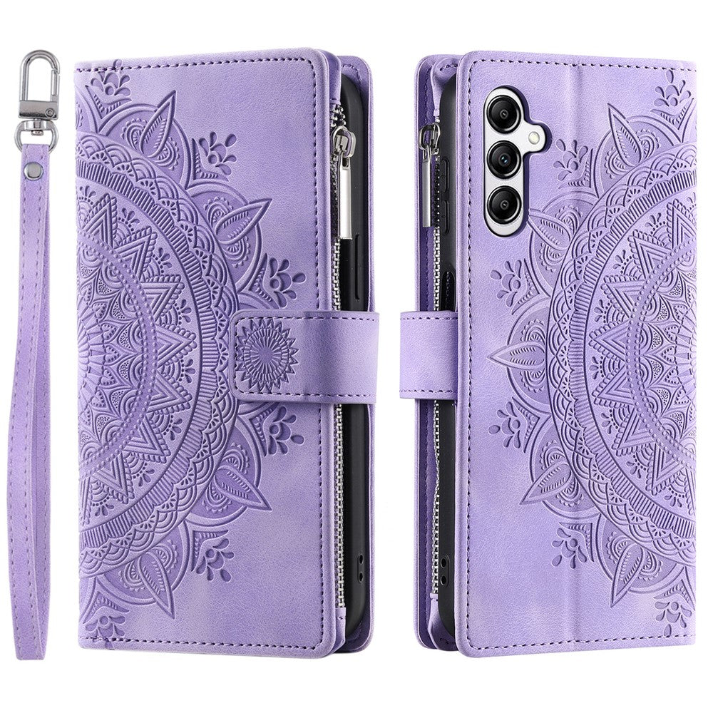 For Samsung Galaxy A57 5G Wallet Case Mandala Flower Pattern PU Leather Phone Cover with Wrist Strap - Purple