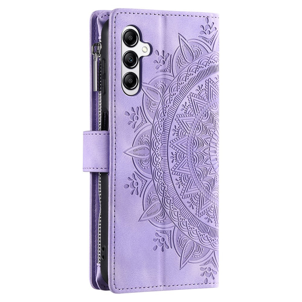 For Samsung Galaxy A57 5G Wallet Case Mandala Flower Pattern PU Leather Phone Cover with Wrist Strap - Purple