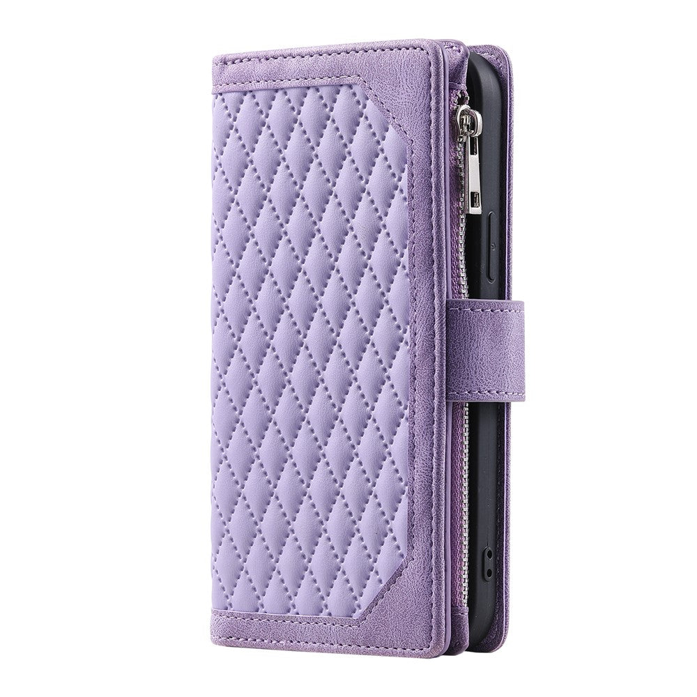 For Samsung Galaxy A57 5G Wallet Case Rhombus Stitching Line PU Leather Phone Cover with Wrist Strap - Purple