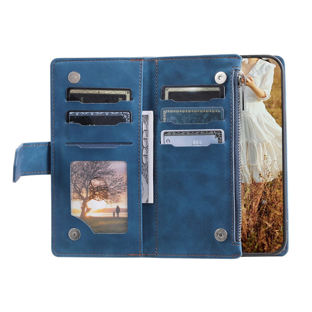 For Samsung Galaxy A57 5G Wallet Case Rhombus Stitching Line PU Leather Phone Cover with Wrist Strap - Blue