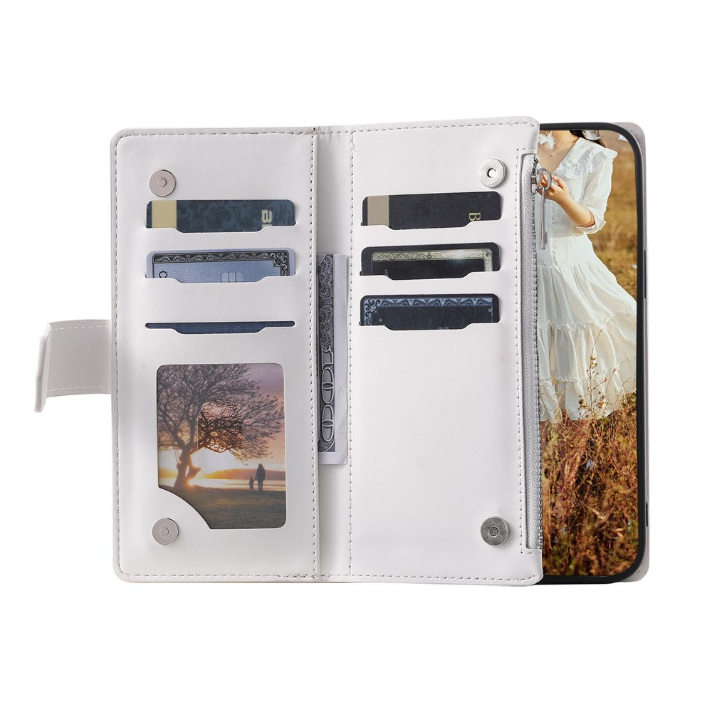 For Samsung Galaxy A57 5G Wallet Case Rhombus Stitching Line PU Leather Phone Cover with Wrist Strap - White