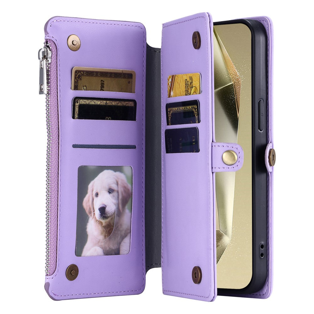 For Samsung Galaxy A57 5G Case TPU + PU Leather Wallet Phone Cover with Wrist Strap - Purple