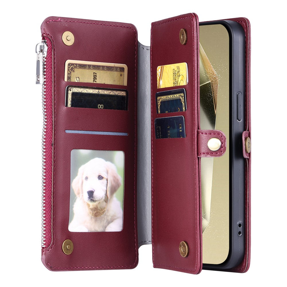 For Samsung Galaxy A57 5G Case TPU + PU Leather Wallet Phone Cover with Wrist Strap - Wine Red