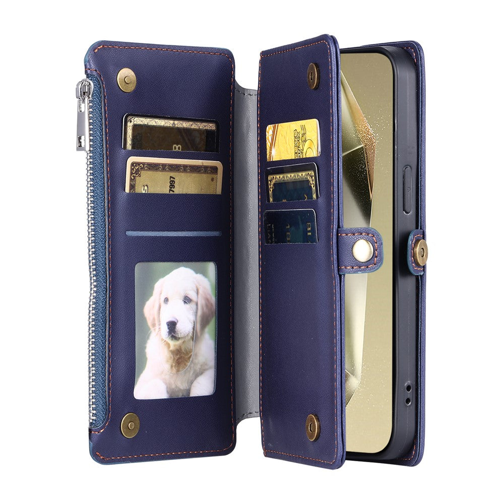 For Samsung Galaxy A57 5G Case TPU + PU Leather Wallet Phone Cover with Wrist Strap - Blue