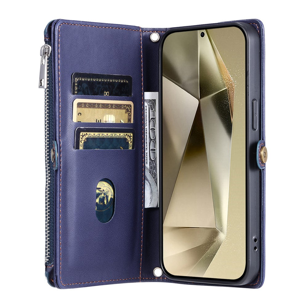 For Samsung Galaxy A57 5G Case TPU + PU Leather Wallet Phone Cover with Wrist Strap - Blue