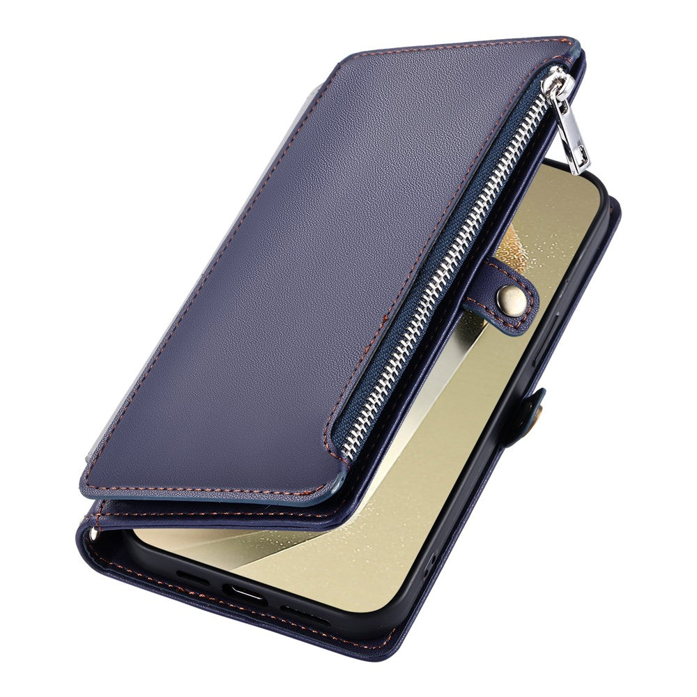 For Samsung Galaxy A57 5G Case TPU + PU Leather Wallet Phone Cover with Wrist Strap - Blue