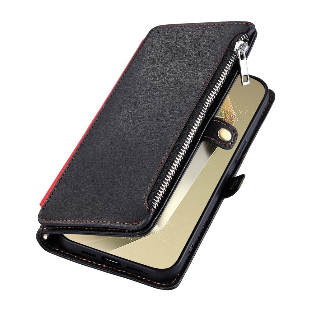 For Samsung Galaxy A57 5G Case TPU + PU Leather Wallet Phone Cover with Wrist Strap - Black
