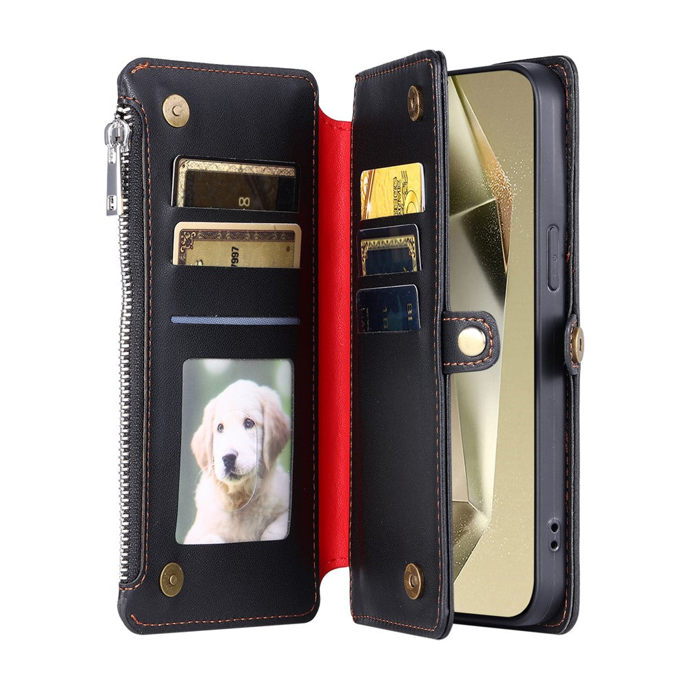 For Samsung Galaxy A57 5G Case TPU + PU Leather Wallet Phone Cover with Wrist Strap - Black