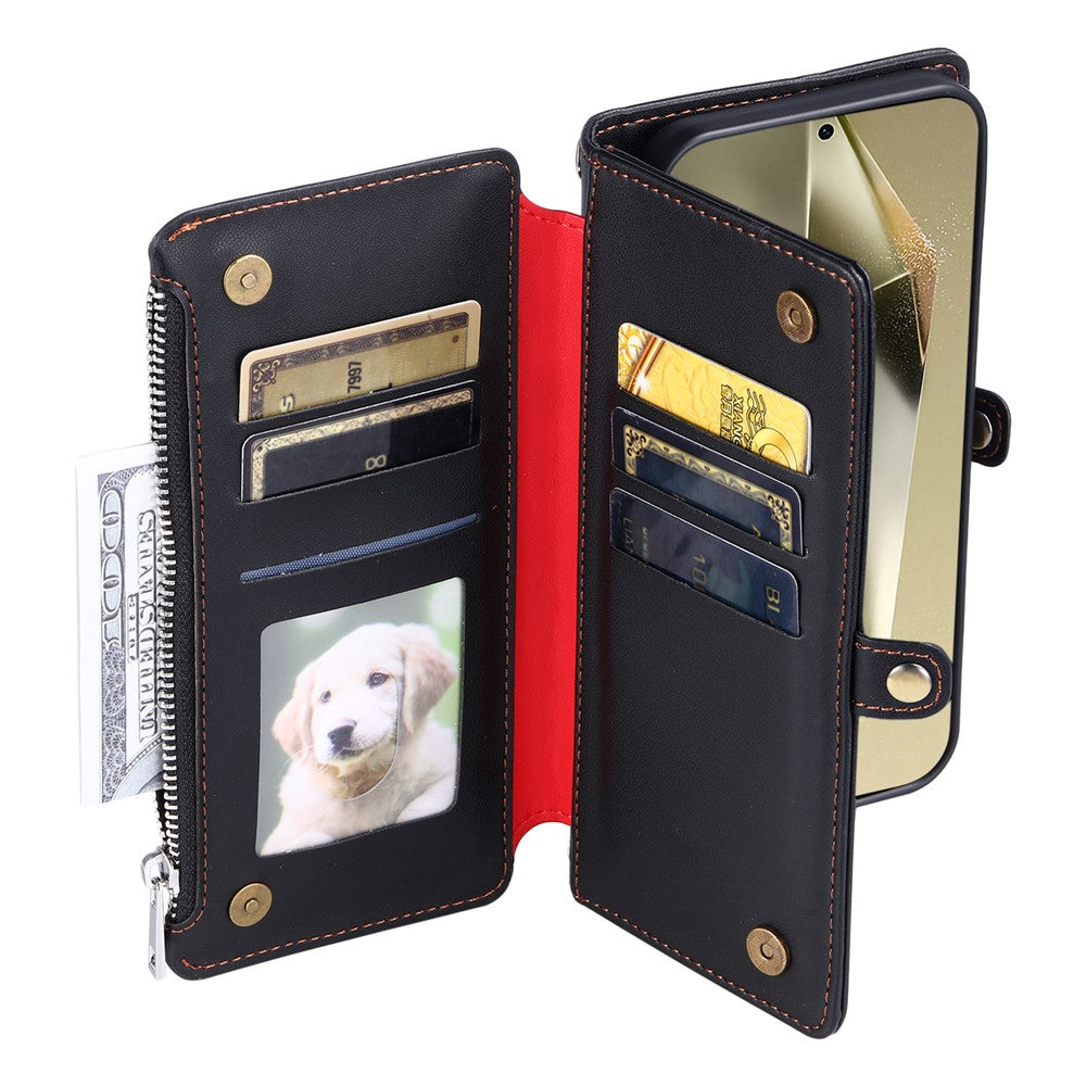 For Samsung Galaxy A57 5G Case TPU + PU Leather Wallet Phone Cover with Wrist Strap - Black