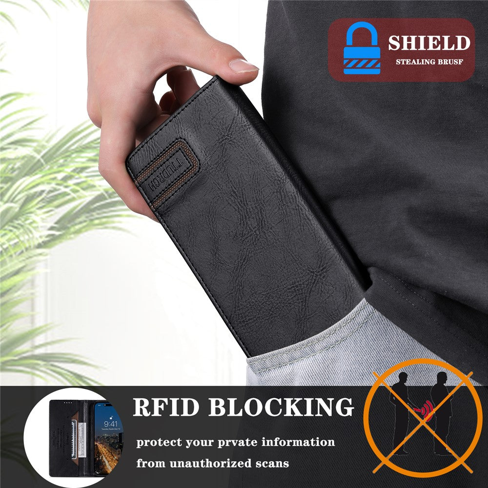 TTUDRCH Style 007 For Samsung Galaxy A57 5G Leather Case RFID Blocking Wallet Stand Phone Cover - Black