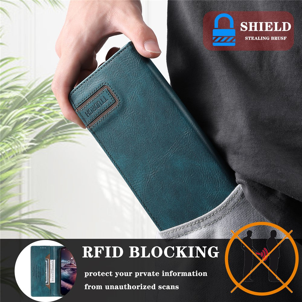 TTUDRCH Style 007 For Samsung Galaxy A57 5G Leather Case RFID Blocking Wallet Stand Phone Cover - Blackish Green