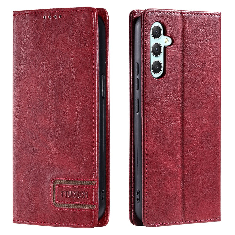 TTUDRCH Style 007 For Samsung Galaxy A57 5G Leather Case RFID Blocking Wallet Stand Phone Cover - Wine Red