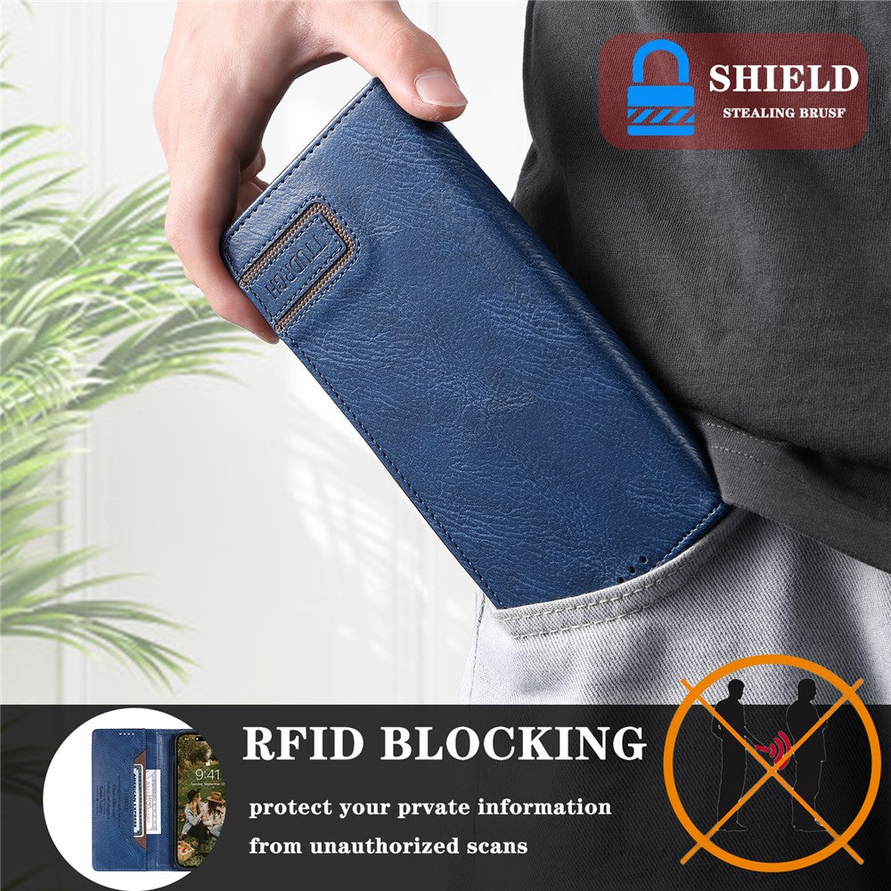 TTUDRCH Style 007 For Samsung Galaxy A57 5G Leather Case RFID Blocking Wallet Stand Phone Cover - Blue