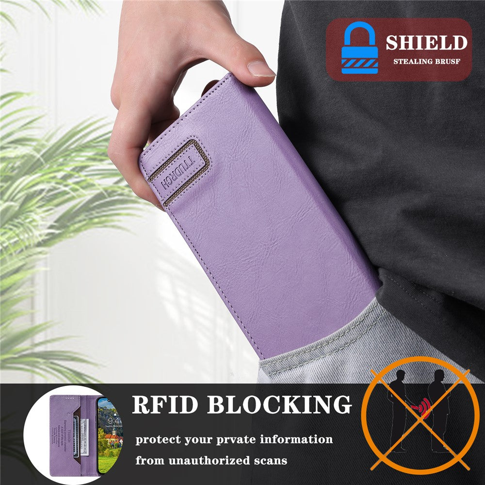 TTUDRCH Style 007 For Samsung Galaxy A57 5G Leather Case RFID Blocking Wallet Stand Phone Cover - Purple
