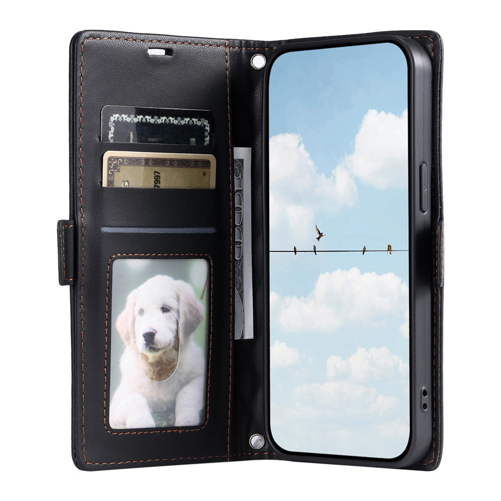 For Samsung Galaxy A57 5G Leather Case Rhombus Texture Wallet Stand Phone Cover with Wrist Strap - Black