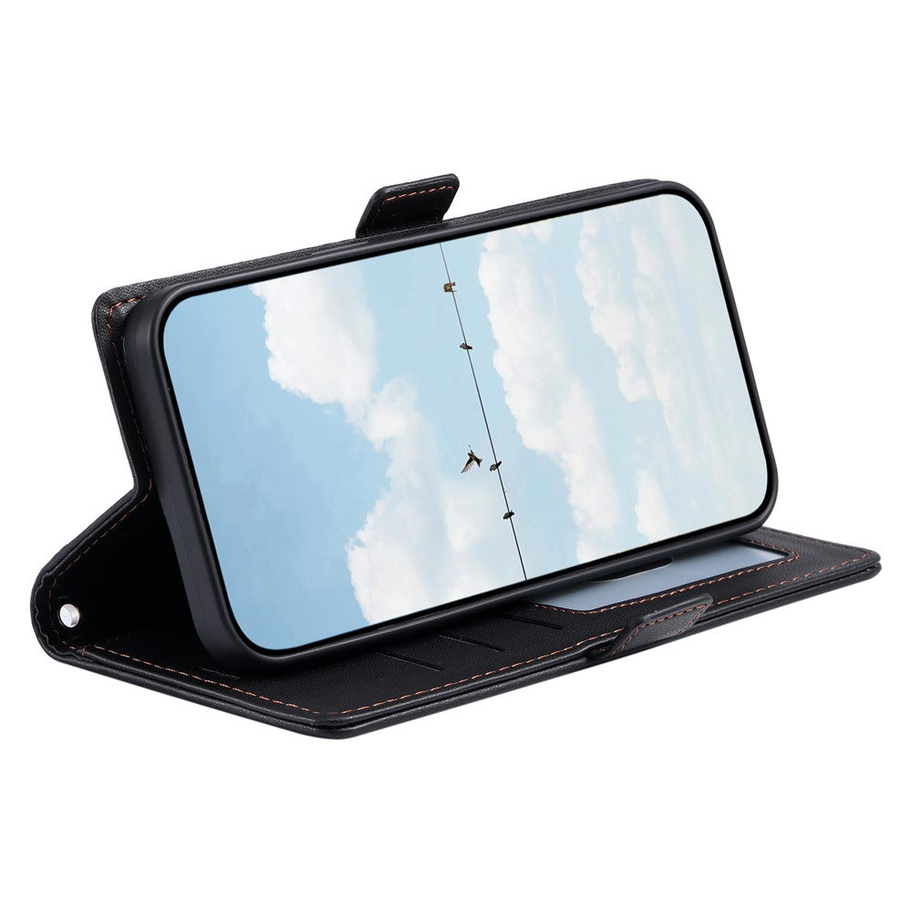 For Samsung Galaxy A57 5G Leather Case Rhombus Texture Wallet Stand Phone Cover with Wrist Strap - Black