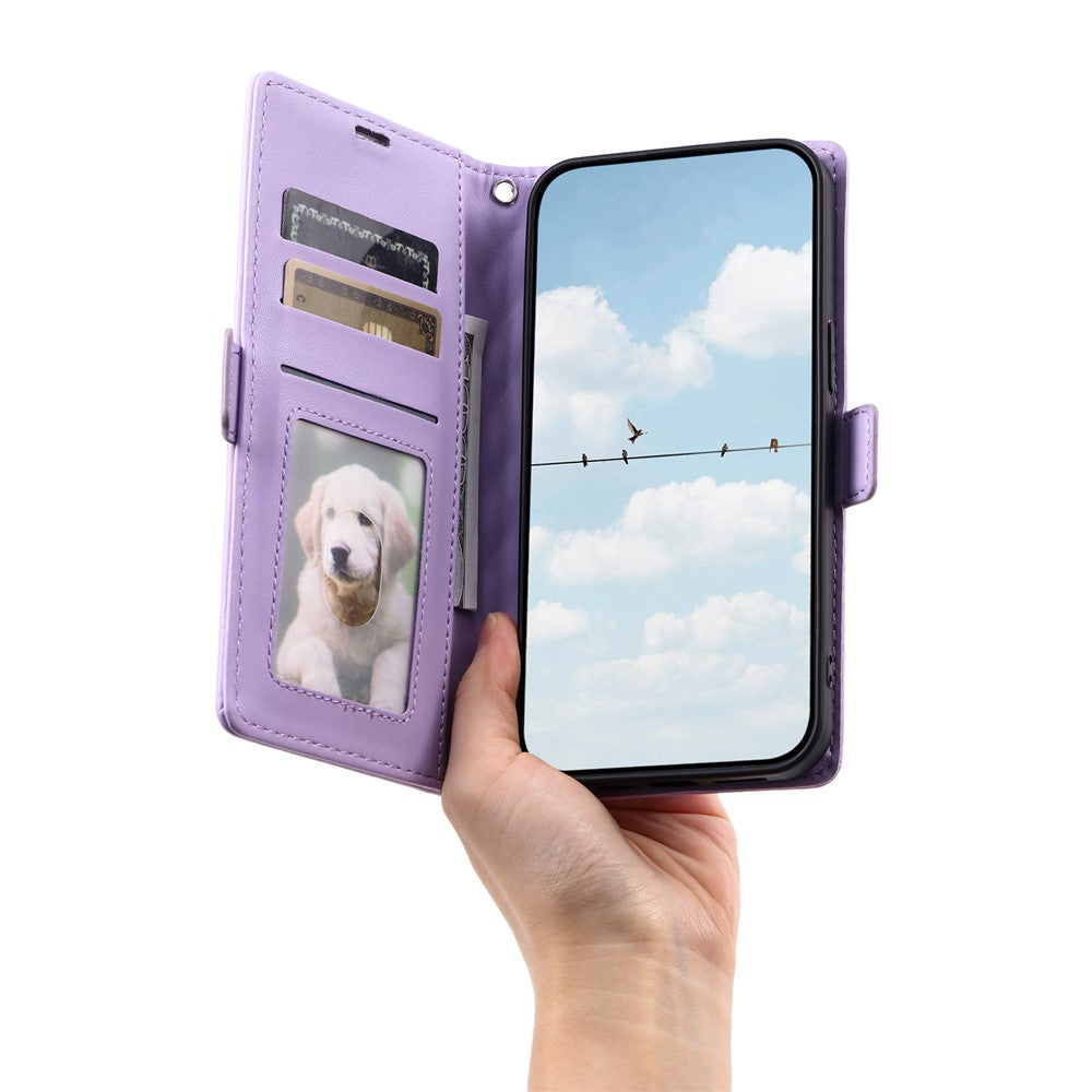 For Samsung Galaxy A57 5G Leather Case Rhombus Texture Wallet Stand Phone Cover with Wrist Strap - Purple
