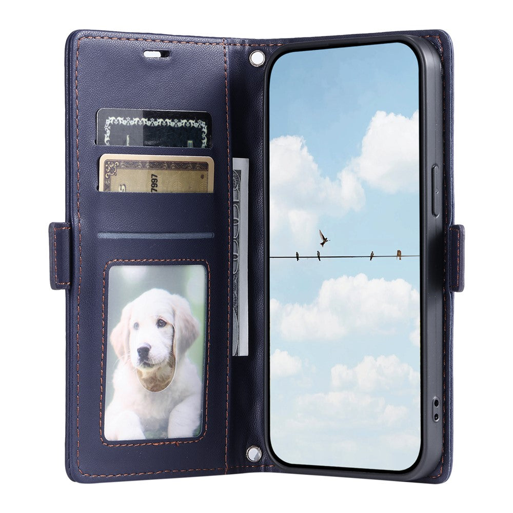 For Samsung Galaxy A57 5G Leather Case Rhombus Texture Wallet Stand Phone Cover with Wrist Strap - Blue
