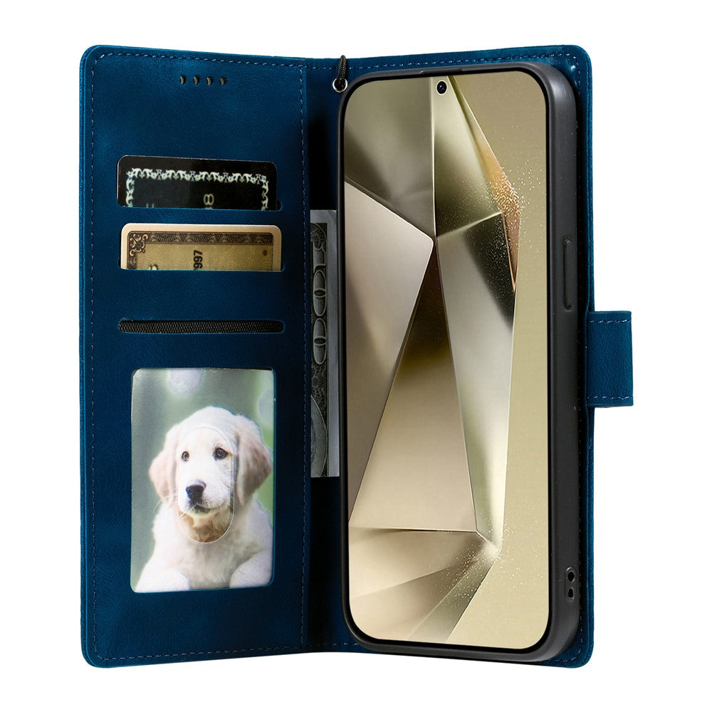 For Samsung Galaxy A57 5G Case Imprinted Totem Skin Feel Wallet Leather Phone Cover with Hand Strap - Blue