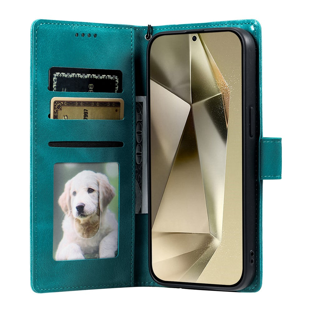 For Samsung Galaxy A57 5G Case Imprinted Totem Skin Feel Wallet Leather Phone Cover with Hand Strap - Mint Green