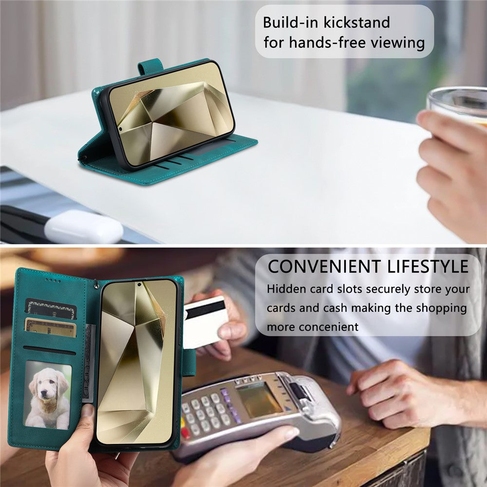 For Samsung Galaxy A57 5G Case Imprinted Totem Skin Feel Wallet Leather Phone Cover with Hand Strap - Mint Green