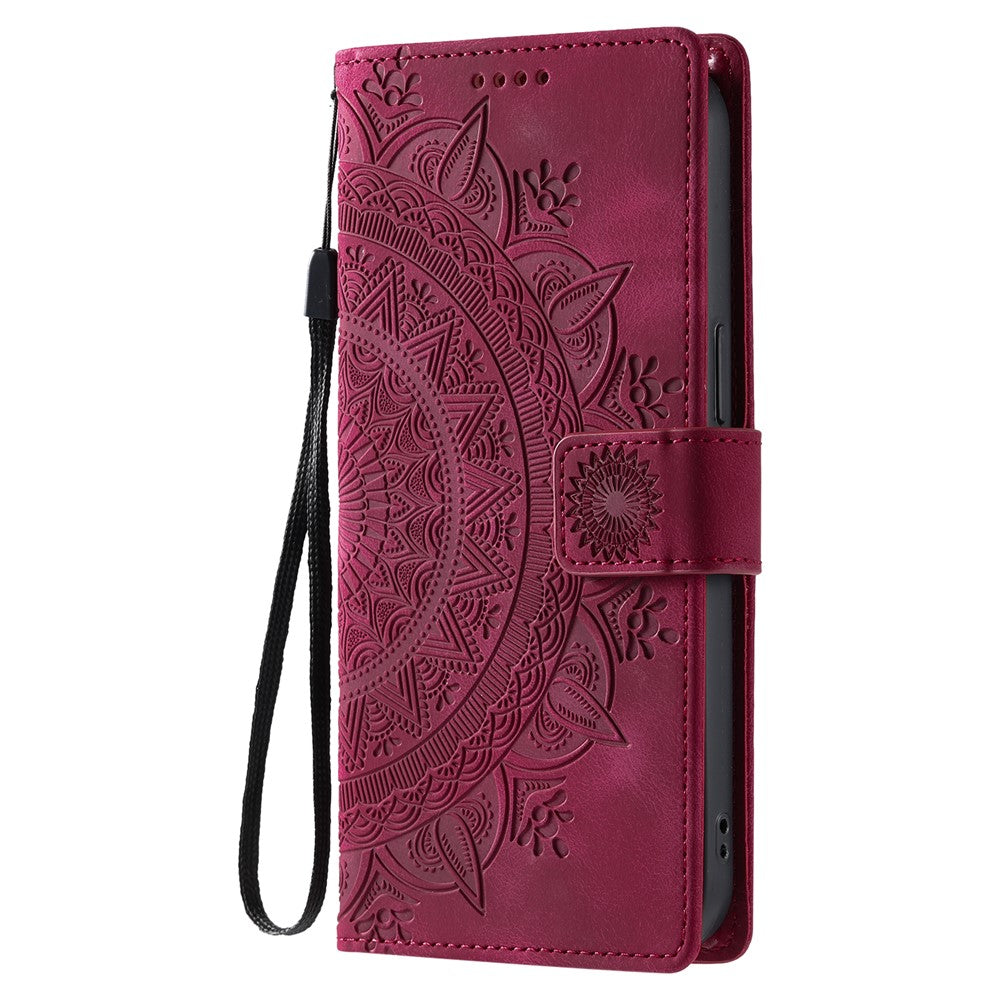 For Samsung Galaxy A57 5G Case Imprinted Totem Skin Feel Wallet Leather Phone Cover with Hand Strap - Rose