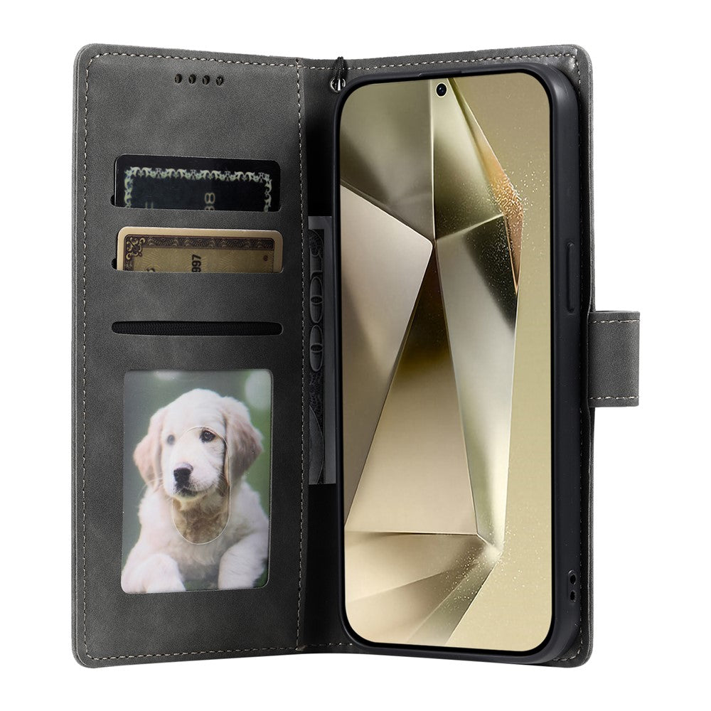 For Samsung Galaxy A57 5G Case Imprinted Totem Skin Feel Wallet Leather Phone Cover with Hand Strap - Grey