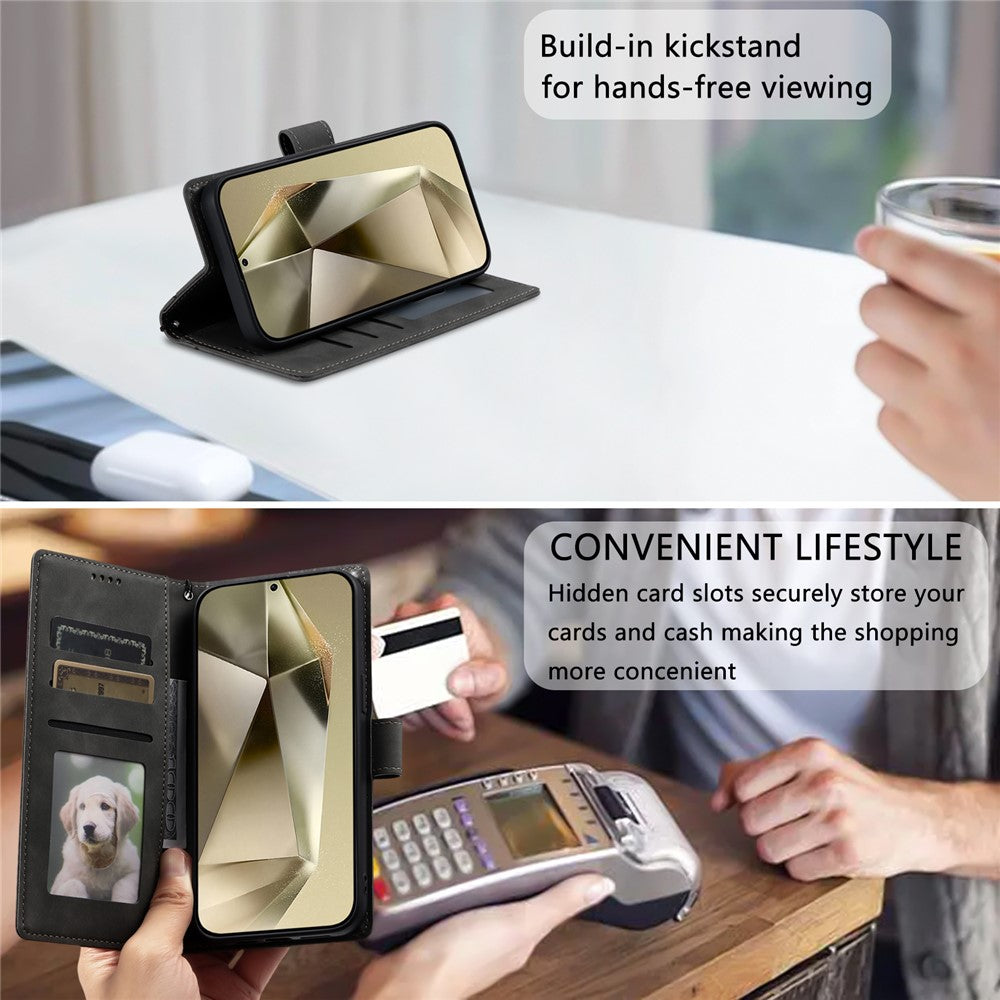 For Samsung Galaxy A57 5G Case Imprinted Totem Skin Feel Wallet Leather Phone Cover with Hand Strap - Grey