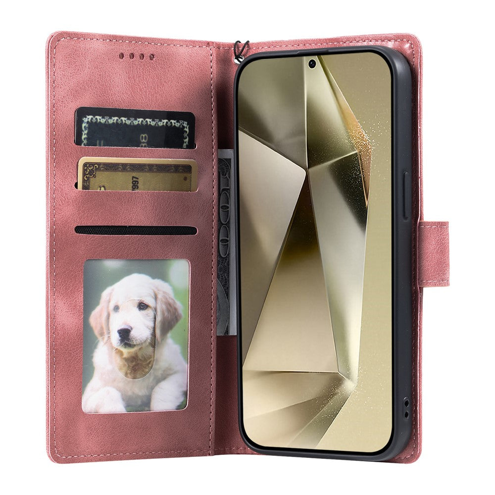 For Samsung Galaxy A57 5G Case Imprinted Totem Skin Feel Wallet Leather Phone Cover with Hand Strap - Rose Gold