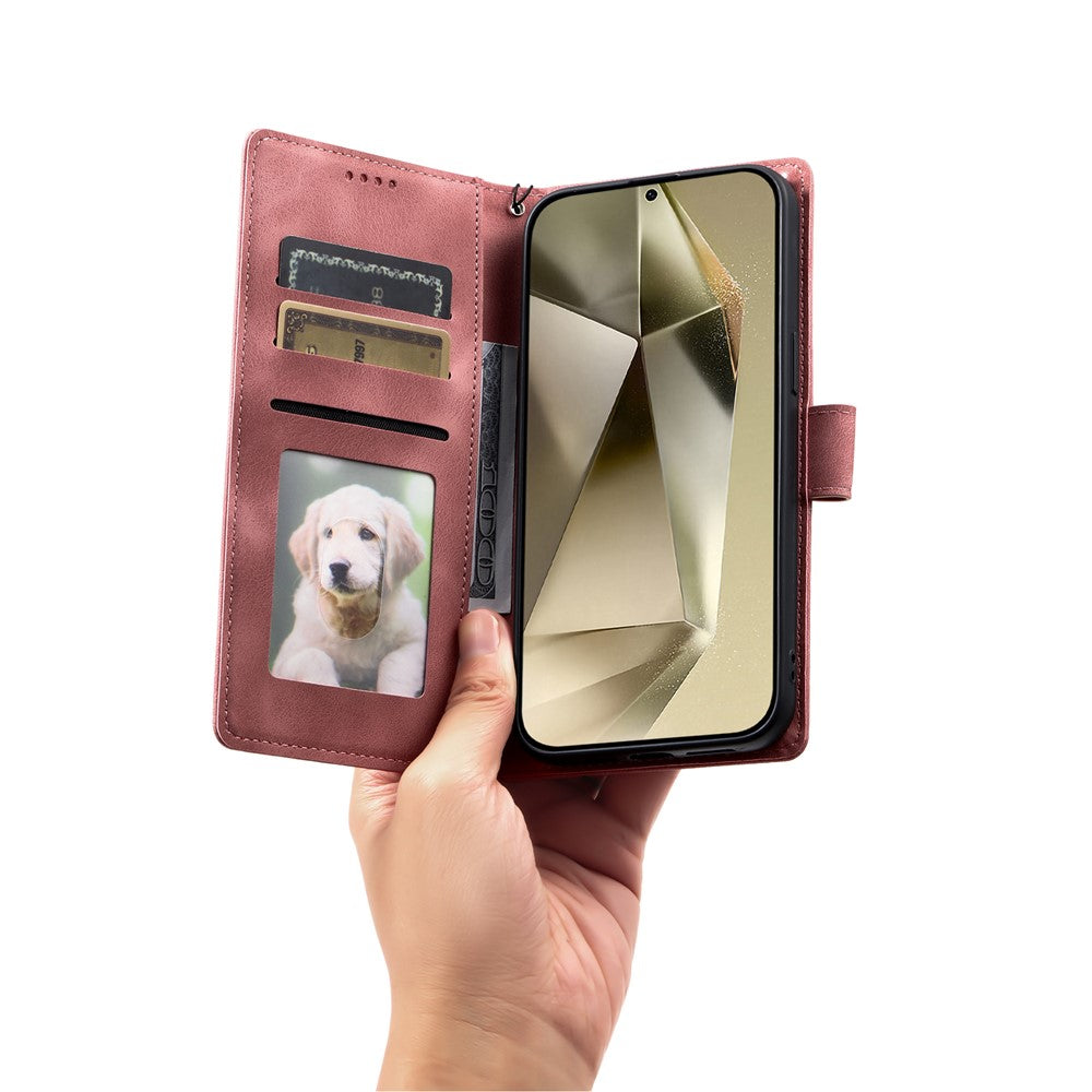 For Samsung Galaxy A57 5G Case Imprinted Totem Skin Feel Wallet Leather Phone Cover with Hand Strap - Rose Gold