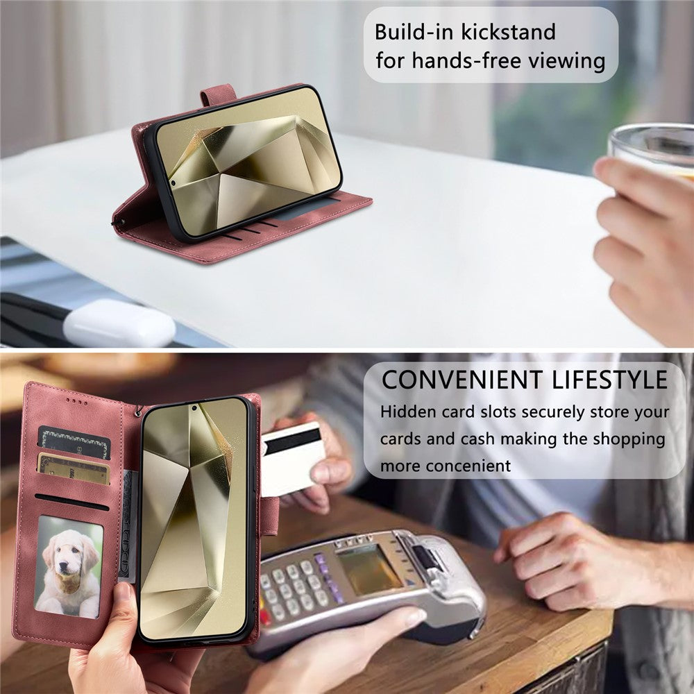 For Samsung Galaxy A57 5G Case Imprinted Totem Skin Feel Wallet Leather Phone Cover with Hand Strap - Rose Gold