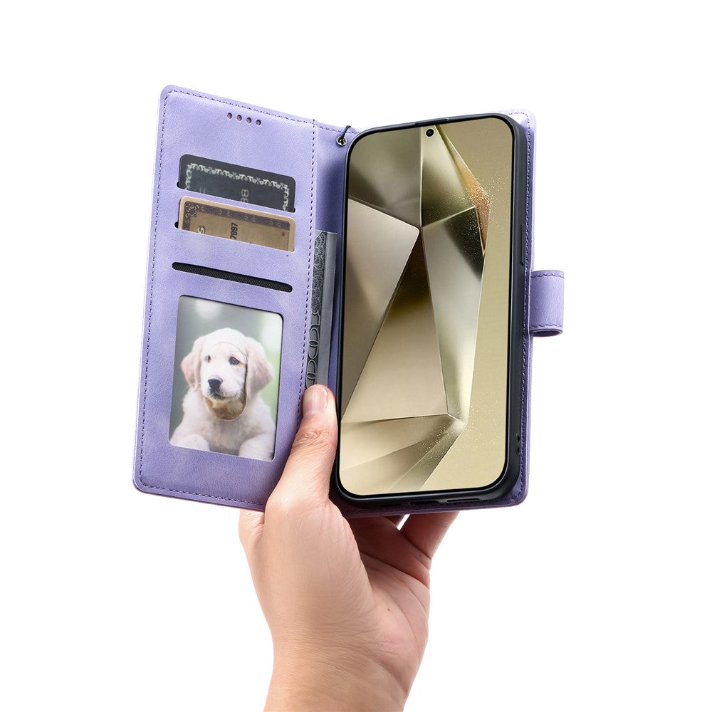 For Samsung Galaxy A57 5G Case Imprinted Totem Skin Feel Wallet Leather Phone Cover with Hand Strap - Purple