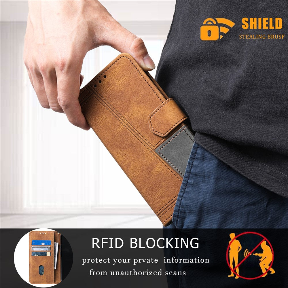 TTUDRCH Style 004 For Samsung Galaxy A57 5G Leather Case RFID Blocking Wallet Stand Phone Cover with Strap - Brown