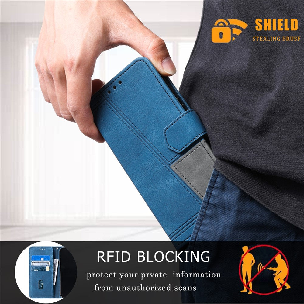 TTUDRCH Style 004 For Samsung Galaxy A57 5G Leather Case RFID Blocking Wallet Stand Phone Cover with Strap - Blue