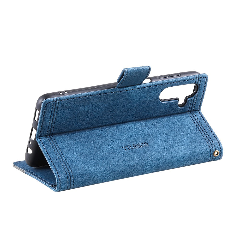 TTUDRCH Style 004 For Samsung Galaxy A57 5G Leather Case RFID Blocking Wallet Stand Phone Cover with Strap - Blue