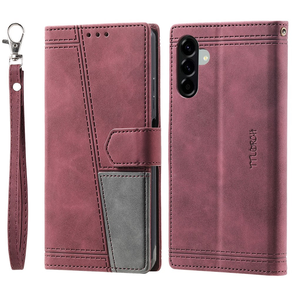 TTUDRCH Style 004 For Samsung Galaxy A57 5G Leather Case RFID Blocking Wallet Stand Phone Cover with Strap - Wine Red