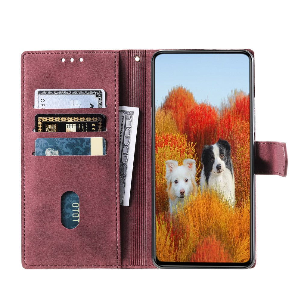 TTUDRCH Style 004 For Samsung Galaxy A57 5G Leather Case RFID Blocking Wallet Stand Phone Cover with Strap - Wine Red