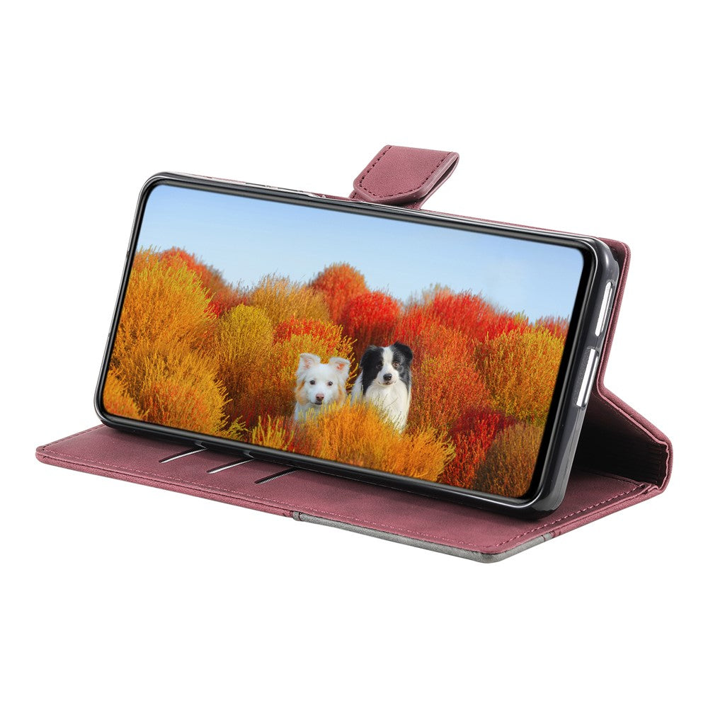TTUDRCH Style 004 For Samsung Galaxy A57 5G Leather Case RFID Blocking Wallet Stand Phone Cover with Strap - Wine Red