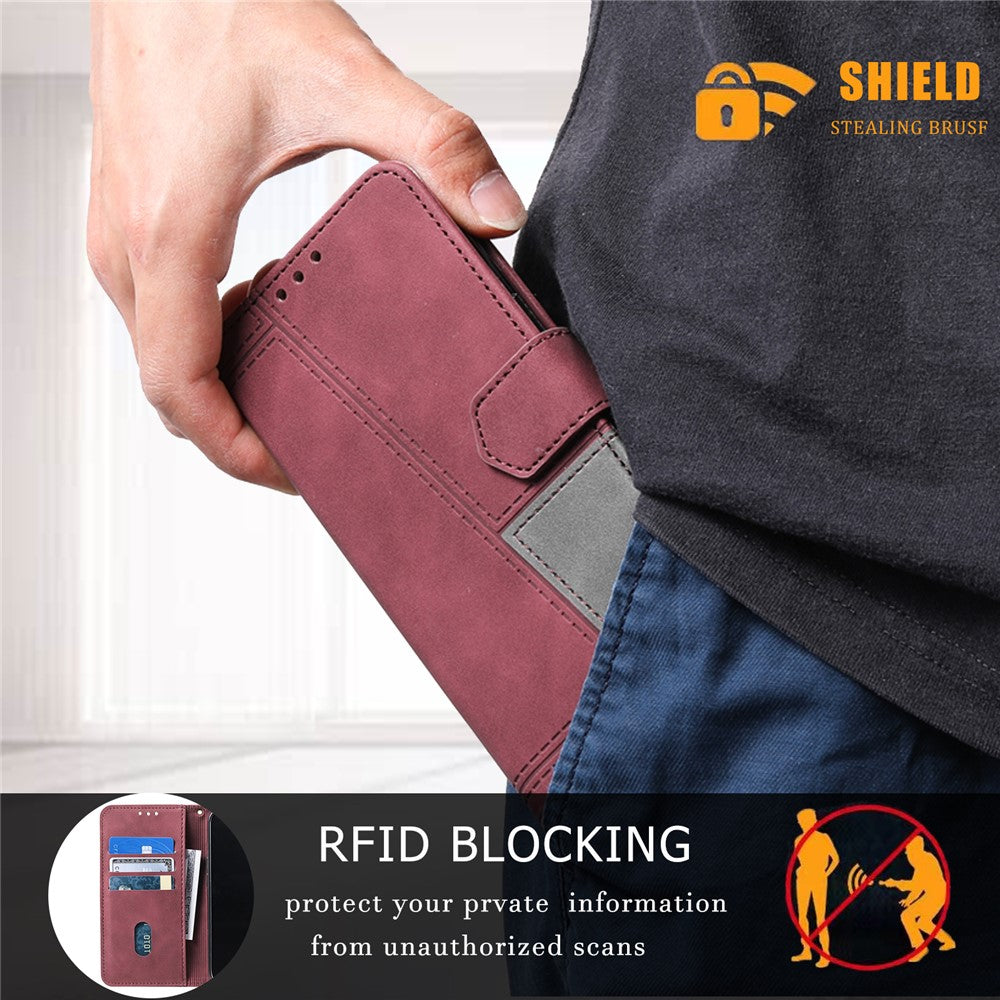 TTUDRCH Style 004 For Samsung Galaxy A57 5G Leather Case RFID Blocking Wallet Stand Phone Cover with Strap - Wine Red