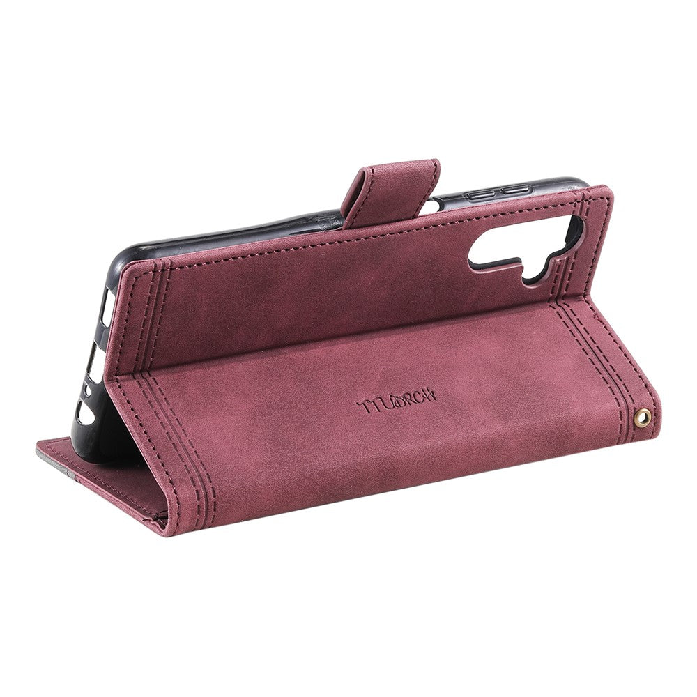 TTUDRCH Style 004 For Samsung Galaxy A57 5G Leather Case RFID Blocking Wallet Stand Phone Cover with Strap - Wine Red