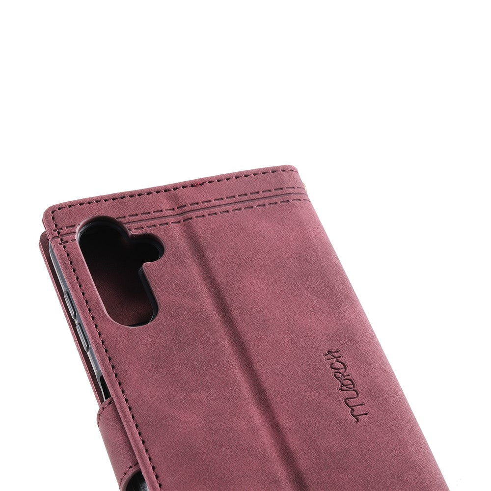 TTUDRCH Style 004 For Samsung Galaxy A57 5G Leather Case RFID Blocking Wallet Stand Phone Cover with Strap - Wine Red