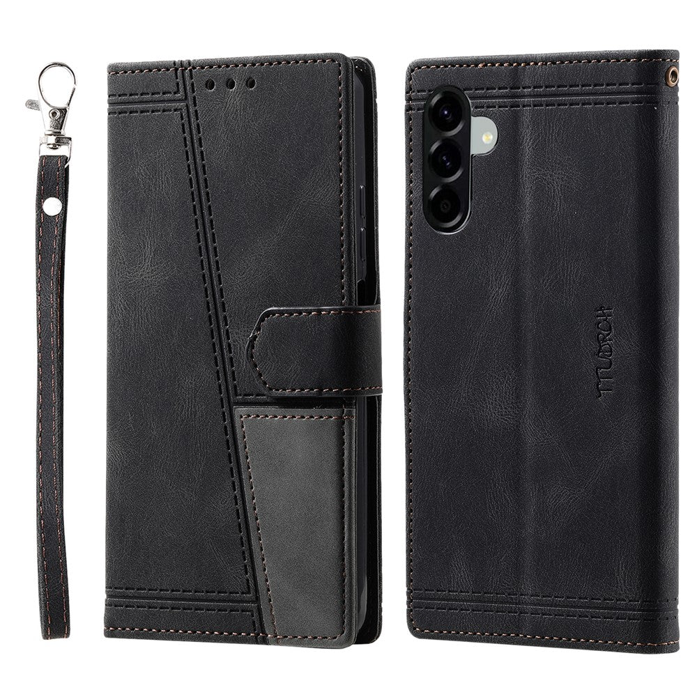 TTUDRCH Style 004 For Samsung Galaxy A57 5G Leather Case RFID Blocking Wallet Stand Phone Cover with Strap - Black