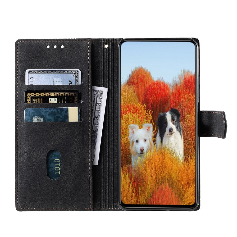 TTUDRCH Style 004 For Samsung Galaxy A57 5G Leather Case RFID Blocking Wallet Stand Phone Cover with Strap - Black