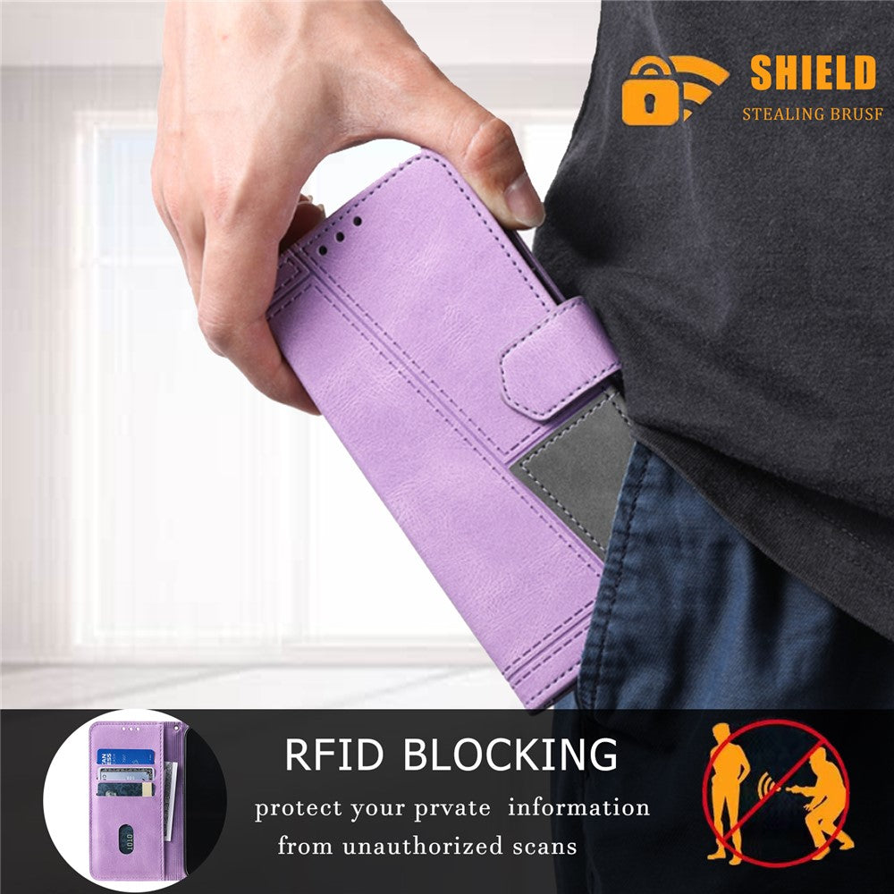 TTUDRCH Style 004 For Samsung Galaxy A57 5G Leather Case RFID Blocking Wallet Stand Phone Cover with Strap - Purple
