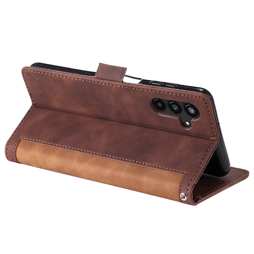 For Samsung Galaxy A57 5G Case RFID Blocking Wallet Stand Leather Phone Cover with Wrist Strap - Brown