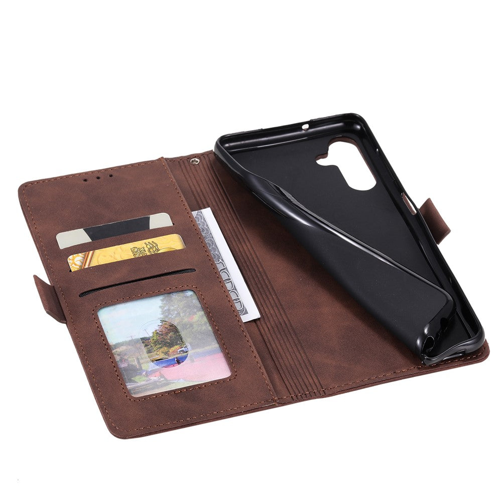 For Samsung Galaxy A57 5G Case RFID Blocking Wallet Stand Leather Phone Cover with Wrist Strap - Brown