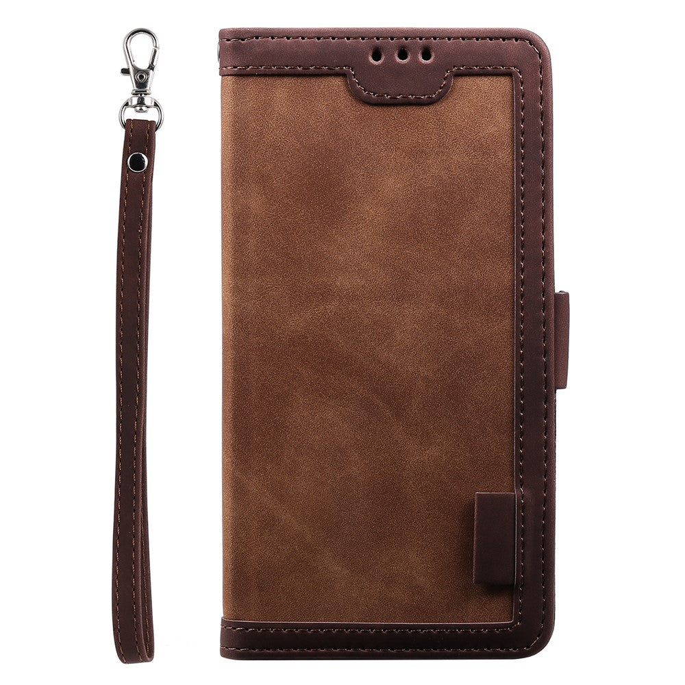 For Samsung Galaxy A57 5G Case RFID Blocking Wallet Stand Leather Phone Cover with Wrist Strap - Brown